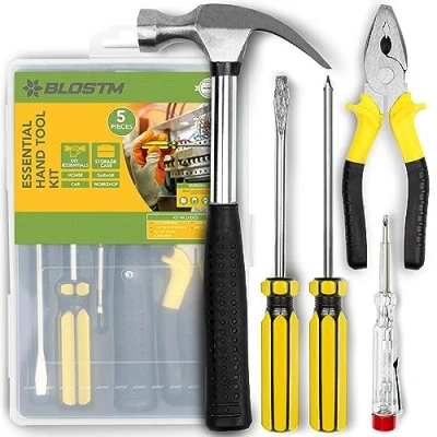 Afbeelding van BLOSTM Basic Home Tool Kit 5 stuks essentiële handgereedschapset voor huiseigenaren of kleine noodhulpmiddelen noodgevallen wanneer onderweg, handige doe het zelf gereedschapsset set van
