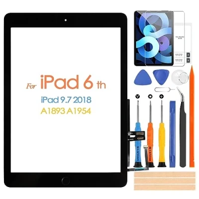 Afbeelding van Touchscreen voor iPad 6 2018 9,7 A1893 A1954 met home glazen knop inch digitizer display glas gratis displaybeschermfolie van gehard glas, reparatieset (geen LCD display,