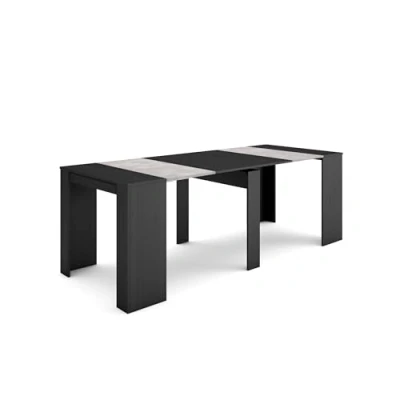 Afbeelding van Skraut Home Uitschuifbare Consoletafel Console table 220 Voor 10 personen Tafel Moderne stijl Zwart
