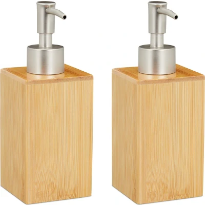 Afbeelding van Relaxdays 2x zeeppompje bamboe zeepdispenser landelijk handzeeppompje 200 ml handmatig