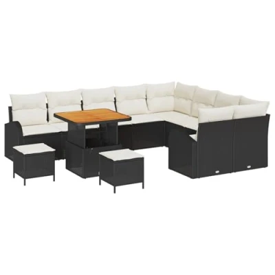 Afbeelding van vidaXL 12 delige tuinset met kussens zwart poly rattan acacia