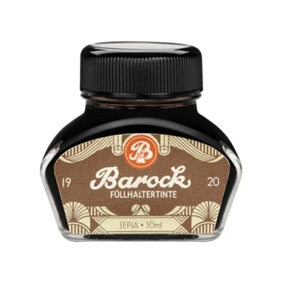 Afbeelding van Barock 1920 vulpeninkt Sepia, schrijfinkt voor vulpen, glazen veren, roller, vulinkt in glas bruin, 30 ml