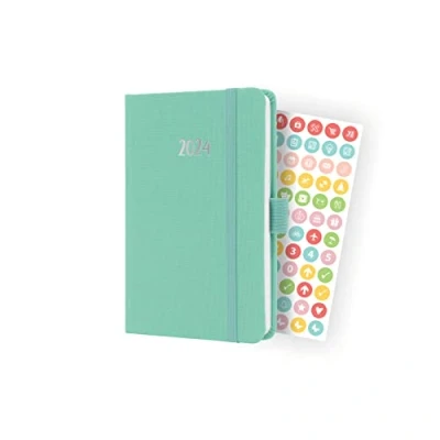 Afbeelding van 2x Weekagenda Feel A6 2024 (NL/FR/EN/DU) Mighty Mint Hardcover