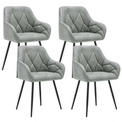 Afbeelding van WOLTU EZS03gr 4 Eetkamerstoelen, delige set, keukenstoel, stoel voor woonkamer, ergonomische stoel, armleuning, zitvlak van vintage kunstleer, metalen poten,grijs