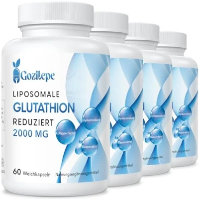 Afbeelding van Liposomaal Glutathion Verlaagd 2000mg per portie Supplement Met Hyaluronzuur + Collageenpeptide Resveratrol voor Krachtige Antioxidant (60 Count (Pack of 4))