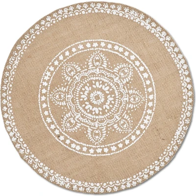Afbeelding van Zeller Placemats mandala print 1x jute stof D38 cm rond