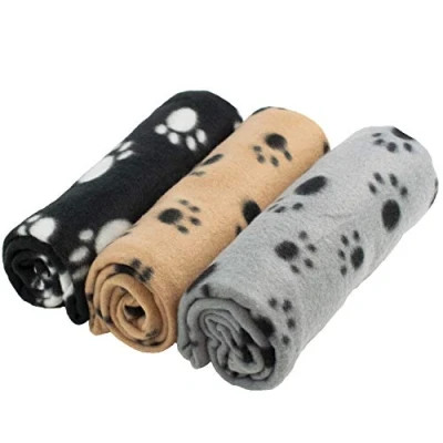 Afbeelding van Driedelige set Zachte Hond Kat fleecedeken voor huisdieren Extra grote pluche plaids Beige grijs en zwart 70 X 100 CM X3