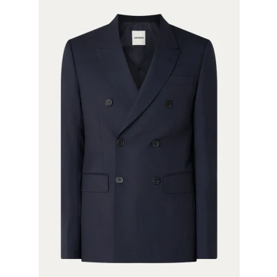 Afbeelding van Sandro heren Regular fit double breasted colbert van scheerwol met klepzakken in de kleur Donkerblauw, maat: 46