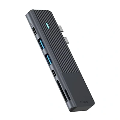 Afbeelding van Rapoo USB C Multiport Adapter, 7 in 2, grijs Desktop accessoire Zwart