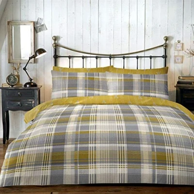 Afbeelding van Dreams &amp; Drapes, Connolly Check, 100 procent geborsteld katoenen dekbedovertrekset, oker, Super kingsize bedmaat, dekbedovertrekset: King