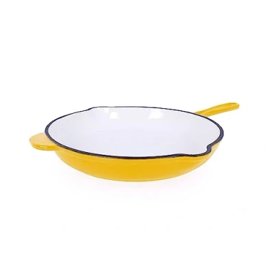 Afbeelding van ECHTWERK gietijzeren braadpan met emaille coating, pan, ovenpan twee handgrepen en schenktuit, geschikt voor oven, grill, BBQ inductie, Ø 26,5 cm, geel