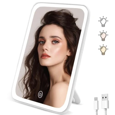Afbeelding van Auxmir Make Upspiegel met LED verlichting, Dimbare Upspiegel, Tafelspiegel, Verlicht Touch Schakelaar USB Oplaadbaar, voor Up Scheren in de Upstudio Woonkamer
