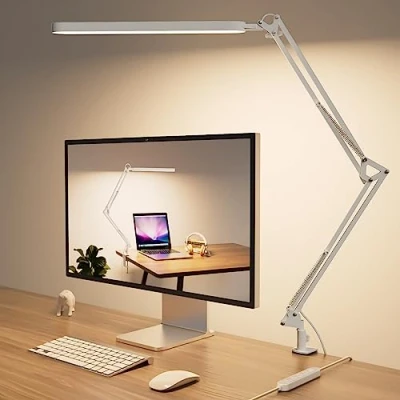 Afbeelding van SKYLEO Desk Lamp 80cm LED Bureaulamp voor Kantoor 5 Kleurmodi X 11 Helderheidsniveaus 1300LM Timmer en Geheugenfunctie 12W Studielamp Wit