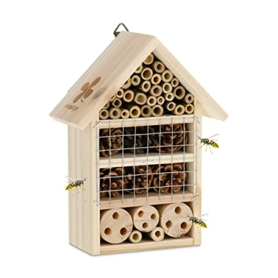 Afbeelding van Relaxdays insectenhotel bijenhotel nestkastje dennenappels buisjes hout natuur