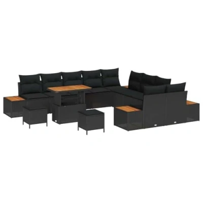 Afbeelding van vidaXL 13 delige tuinset met kussens in zwart poly rattan en acacia