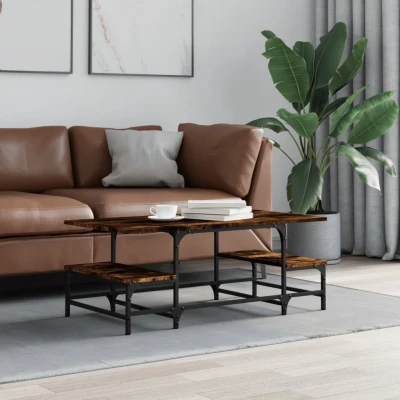 Afbeelding van Salontafel 100x50,5x40 cm bewerkt hout gerookt eikenkleurig