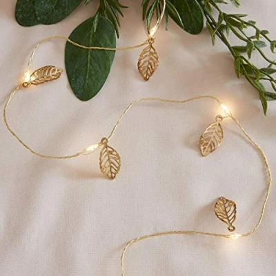 Afbeelding van Lights4fun 20 micro led lichtketting warm wit gouden bladeren op batterijen timer