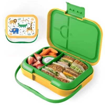 Afbeelding van BOZ bento Box voor kinderen, broodtrommel lunchbox peuters, lekvrij, 4 vakken, lunchbox, vaatwasmachinebestendig, bentobox kinderen