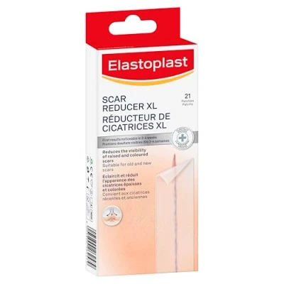 Afbeelding van Elastoplast XL littekenverlooppleisters (21 stuks), extra grote littekenbehandeling, littekenbladen om de zichtbaarheid van littekens te verminderen, littekenpleisterverpakking voor snelle resultaten