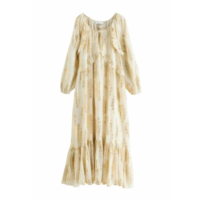 Afbeelding van Next Regular FIT LONG Sleeve Ruffle TIE Front Maxijurk, Dames, Maat: 40, Gold