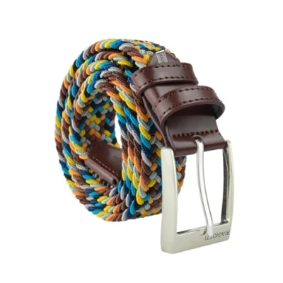 Afbeelding van Biagiotti Elastische riem, gevlochten, voor dames en heren, met inzetstukken van echt leer geschenkdoos, meerkleurig, geel, oranje, 115 (taglia 48 52)