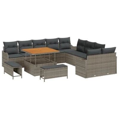 Afbeelding van vidaXL 13 delige tuinsofa set met kussens grijs poly rattan acacia