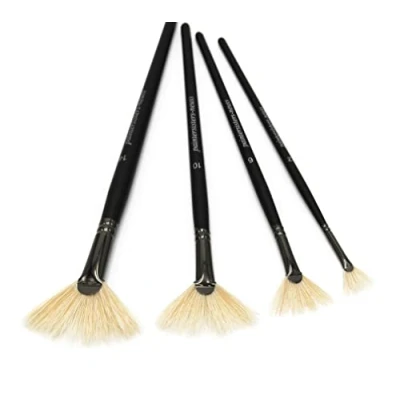 Afbeelding van Paintersisters® Waaierkwasten, set van 4 met lichte Chungking natuurlijke borstel, penseelset voor acryl en olieverf, landschapsschilderen, kunstenaarskwast om te schilderen, penseel natuurlijk