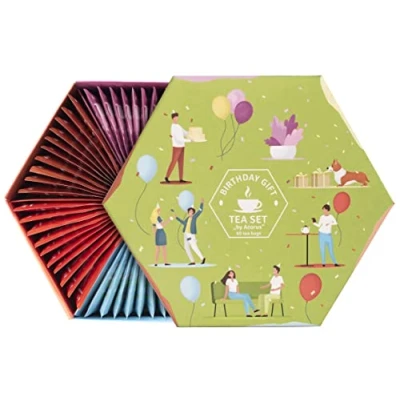 Afbeelding van ACORUS Bithday Gift theeset, natuurlijke fruit kruidenthee zes smaken in een prachtige theedoos, attent geschenk voor verjaardag, grote selectiedoos, 60 Kruiden en Fruittheezakjes