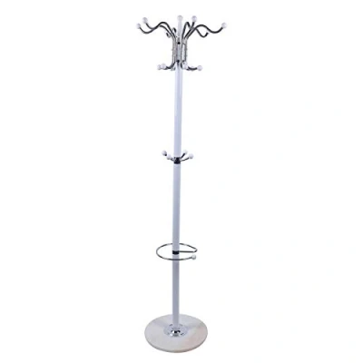 Afbeelding van Kapstok, kledingrek met paraplustandaard, 170 cm, vrijstaande kapstok van metaal marmeren voet, 16 haken, modern design, wit