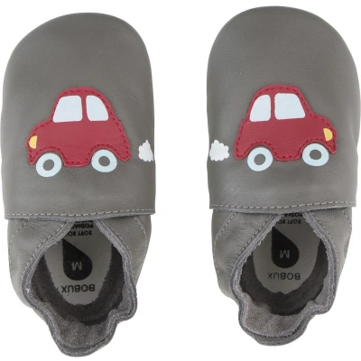 Afbeelding van Bobux Soft Soles Baby Slofjes Leer Grey Orange Racing Car Maat 18