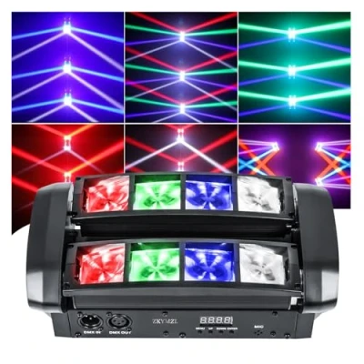 Afbeelding van ZKYMZL Spider Moving Head Light LED Beam DJ verlichting, RGBW geluidsgeactiveerd en DMX512 bediening voor feestkroeg, discoshow, bruiloftevenement, podiumverlichting.
