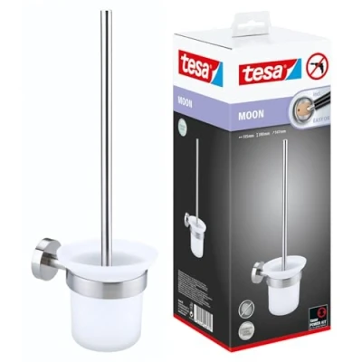 Afbeelding van tesa® Moon toiletborstel, roestvrijstalen look, zelfklevend, 145 mm x 112 379