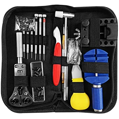 Afbeelding van Newpop 147 delige reparatieset voor horloges, professionele horlogeset, horlogegereedschap met draagtas, schroevendraaier, horloge verstelbaar, behuizing vervanging van