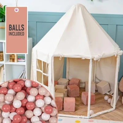 Afbeelding van KiddyMoon Speeltent voor kinderen met 100 ballen, huispaviljoen, pop up, ruim en eenvoudig te monteren, perfect om binnen buiten spelen