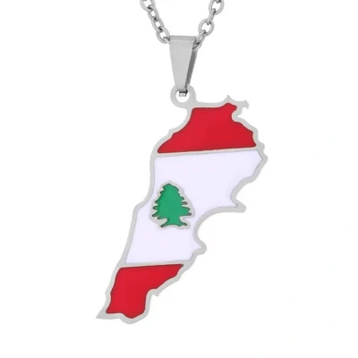 Afbeelding van Ketting Libanon Kaart Zilverkleurig Vlag