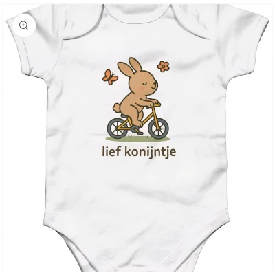 Afbeelding van Baby Romper met opdruk lief konijntje wit 3 6 maanden