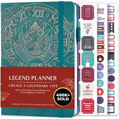 Afbeelding van Legend Planner Deluxe week &amp; maand lifeplanner om uw doelen te bereiken en gelukkiger leven. Organisator Notebook Productiviteitsdagboek. A5 Hardcover, niet gedateerd (Donkerblauw + Goud)