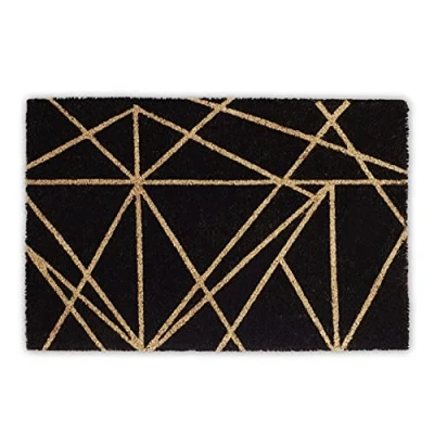 Afbeelding van Relaxdays deurmat kokos, HxBxD: 1,5 x 60 40 cm, geometrisch design, rechthoekig, antislip kokosmat, zwart natuur