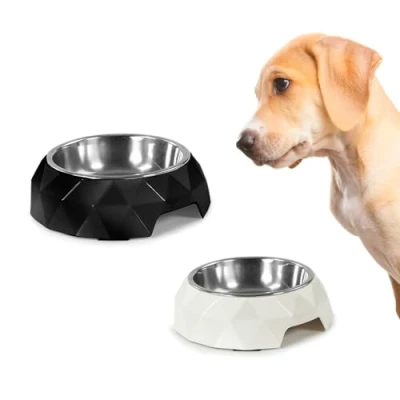 Afbeelding van Record Hondenbak Diamond roestvrij staal en melamine afneembaar met anti slip noppen afmetingen: Ø 18 cm inhoud 350 ml kleur wit