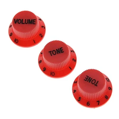 Afbeelding van KAISH Set van 3 ST Strat Stijl Gitaar Knop Volume Tone Knoppen Red w/Black Number