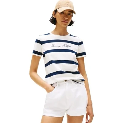 Afbeelding van Tommy Hilfiger Script Tshirt print, Dames, Maat: 3XL, Ivory/dark night
