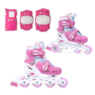 Afbeelding van Madivo Cottoncandy set 2 in 1 inliner/triskates verstelbaar ABEC 5 rolschaatsen met beschermer inline skates om te bouwen tot wit/roze maten: 26 29, 30 33, 34 37
