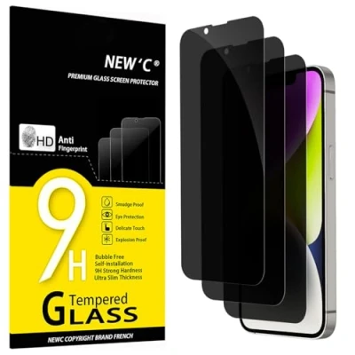 Afbeelding van NEW&#039;C 3 Stuks, Privacy Screen Protector voor iPhone 14, 13, 13 Pro (6,1 inch), verbeterde 28 graden smalle privacyhoek, ultraduurzame 9H hardheid, bubbelvrij