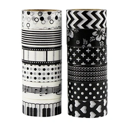 Afbeelding van UOOOM 12 rollen Beautiful Washi Tape Masking Deco plakband kleurrijke plakbanden DIY scrapbook decoratie (zwart)
