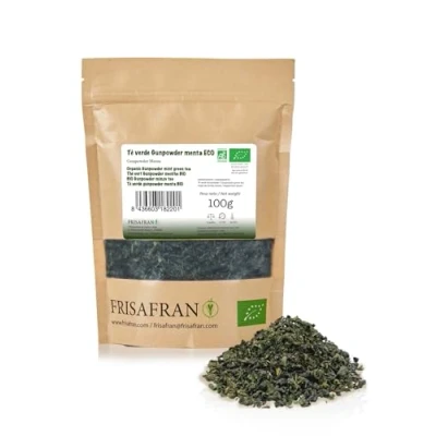 Afbeelding van FRISAFRAN Buskruit groene thee Biologische Munt Bulk 100g Antioxidant Japanse Spijsvertering gezond verfrissend drankje Muntinfusie pure Muntblaadjes warm koud