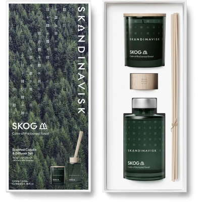 Afbeelding van Skandinavisk SKOG Geurkaars, 65 g &amp; rietverspreider, 100 ml, &#039;Forest&#039;, geurnoten: dennennaalden en dennenappels, berkensap lelietje van dalen