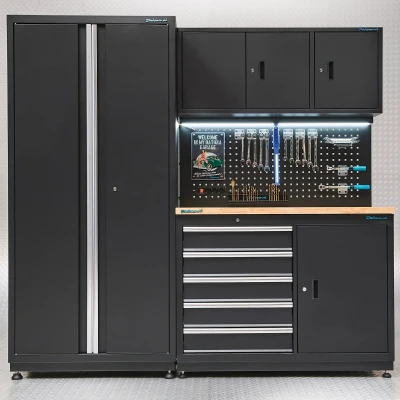 Afbeelding van Datona Werkbank 120 Cm Met Brede Werkplaatskast (210 x 60 200 cm) Mat zwart