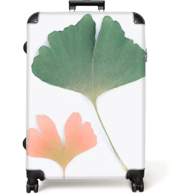 Afbeelding van NoBoringSuitcases.com® Koffer groot Reiskoffer lichtgewicht Bladeren Groen Oranje Natuur Rolkoffer met 4 wielen Grote trolley XL 98 liter bagage