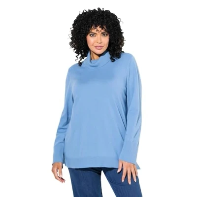 Afbeelding van Ulla Popken grote maten plus size coltrui met brede geribbelde manchetten, lange mouwen, Lichte korenbloem, 62/64 NL