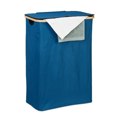 Afbeelding van Relaxdays wasmand met deksel inklapbaar stoffen wasbox 105 L badkamer draagbaar